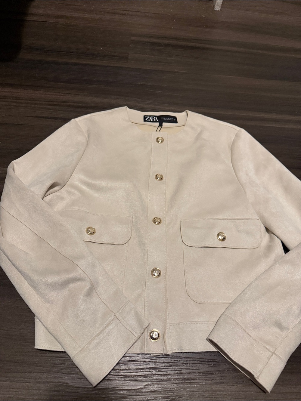 ZARA Cream Collarless Blazer with Gold Buttons